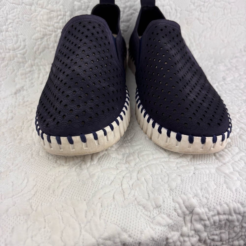 Mens Ilse Jacobsen Tulip Flats Slip On Microfiber Cut Outs Navy EU43/US 9-9.5 - Picture 6 of 9